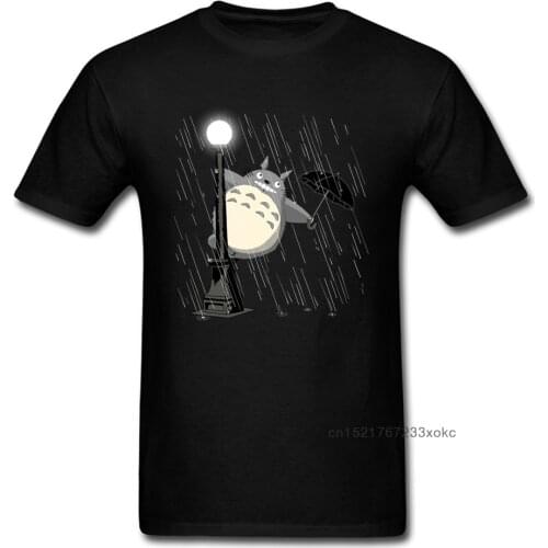 Just Singing In The Rain Tops Men Tees Neighbor Totoro T Shirt Japan Anime T-shirt Teens Black Clothing Cotton Tshirts