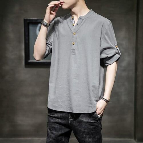 Mens Tradictional Chinese Tops Cotton Linen Half Sleeve Chinese Style T Shirt Tai Chi Kung Fu Uniform Wu Tang Clan Tops CN-181