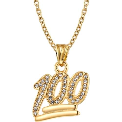 Hip-Hop Mens Necklaces Crystal 100 Points Pendant Stainless Steel Chain Full Marks Necklace for Men Male Gift