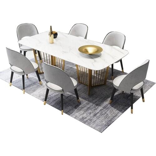 Stainless steel Dining Room Set Home Furniture minimalist modern marble dining table and 6 chairs mesa de jantar muebles comedor