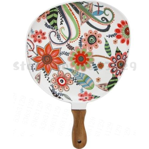 Nordic Ceramic Dinner Plates Dish Steak Salad Tray with Wooden Handle Christmas Steak Plates Home Decor Oval Dishes Tableware