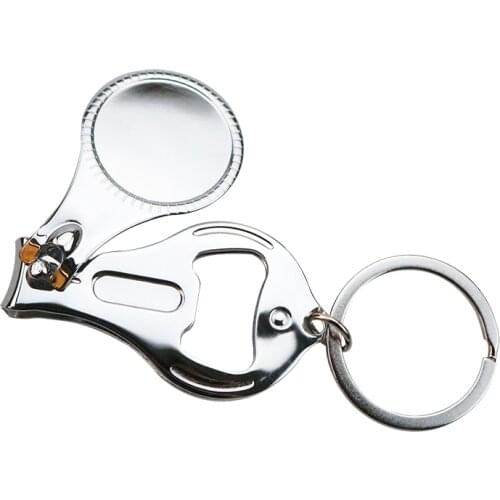 New Novelty Bottle Opener Keychain Key Ring 3 in 1 Filer Bar Beer Tool Carbon Steel Nail Clipper Multi-function Bottle Opener