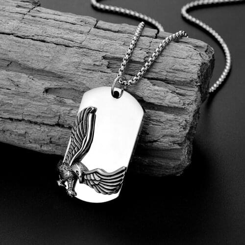 New European and American Eagle Army Pendant Necklace woman Retro Gothic Necklace Mens Titanium Steel Long Tag Punk Accessories