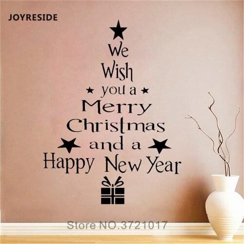 JOYRESIDE Merry Christmas and Happy New Year Wall Tree Sticker Decals Vinyl Bedroom Living room Interior Design Art Mural A1410