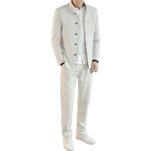 2019 New Classic Embroidered Suits Men Fashion Casual Stand Collar Mens Suit Jacket and Pants China Vintage Style