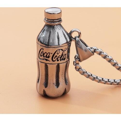 Punk Cola Bottle Pendant Necklace Men and Women Fashion Hip Hop Stainless Steel Biker Necklace Long Chain Jewelry Gift