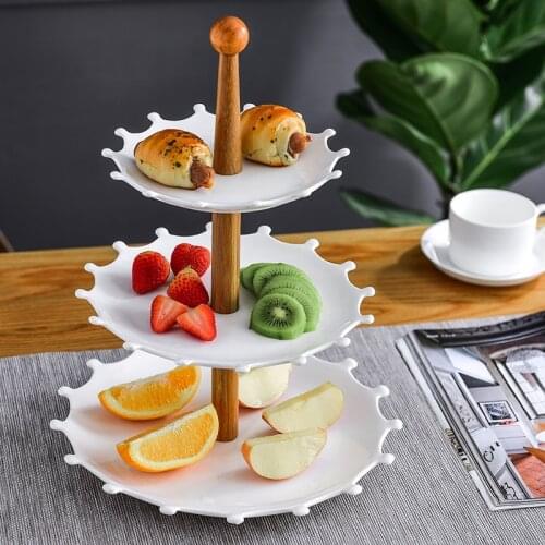 Sunflower Ceramic Tiers Fruit Plate Decorative Porcelain Gear Bamboo Cake Stand Party Serving Tableware Afternoon Tea Utensil