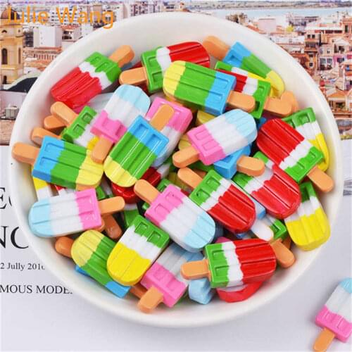 Julie Wang 8pcs 22x12mm Resin Tricolor Ice Cream Food Slime Charms Pendant Jewelry Making Accessory Table Phone Case Decor