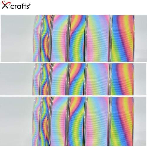 PPCrafts 9MM 25MM 38MM Grosgrain Ribbon Printed Rainbow For DIY Sewing Gift Handmade WeddingTape Free shipping