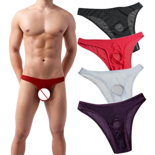 Sexy Lingerie Mens Mesh Underwear Briefs Men Open Front Penis Pouch Hole Hollow Out Transparent Panties Fetish Tanga Underpants