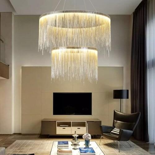 FKL Modern Nordic Aluminum Chain Tassel Chandelier For Dining room Bedroom Villa Duplex Chandelier