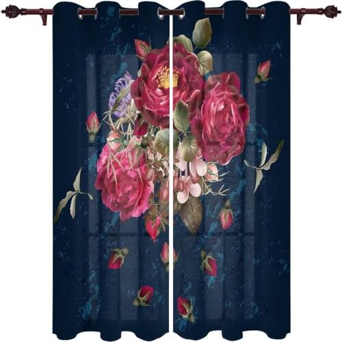 Modern Curtains Rose Flower Illustration Baby Room Bedroom Creative Window Curtains Kitchen Living Room Terrace Valance Curtains