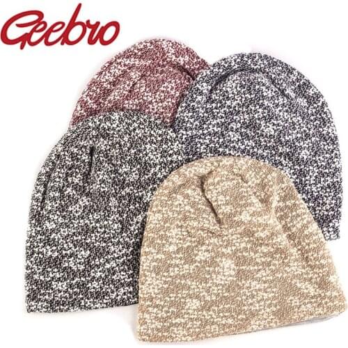 Geebro Knitted Melange Woman Men Casual Beanie Hat Cotton Caps Adults Unisex Beanies Outdoor Soft Beanies