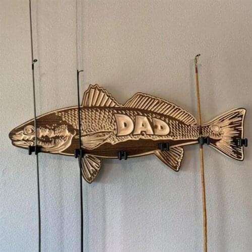 Vertical Fishing Rod Holder Wall Mounted Fishing Rod Rack Wooden Store 6 Rods Great Fishing Pole Holder for Fathers day Gifts