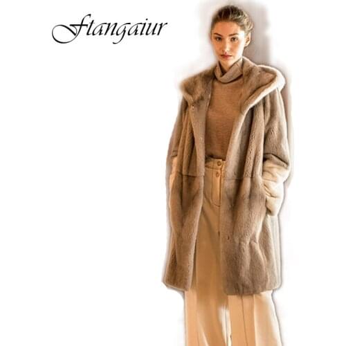 Fang Tai Fur 2019 Winter Women Velvet Mink Coat Double Color Patchwork With Hood Mink Coats Womens Medium Real Mink Fur Coats