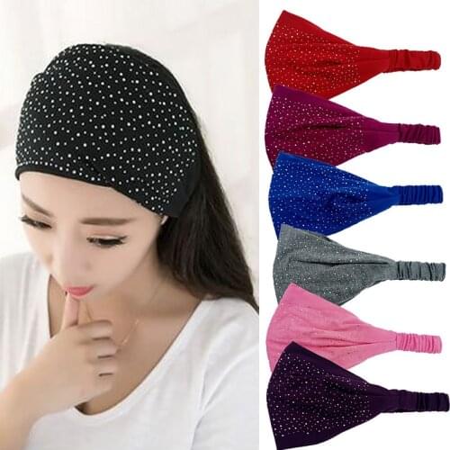 Women Wide Fabric Headband Dance Headband Cotton Stretch Hairband Rhinestone Hair Bands Elastic Hair Band Turban Hair Accessory