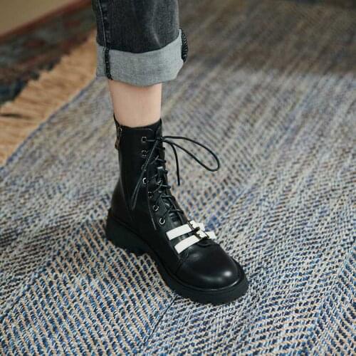 MORDOAN Genuine Cow Leather 2021 Autumn Womens Boots Flat Heel Thick heel Platform Shoes Women