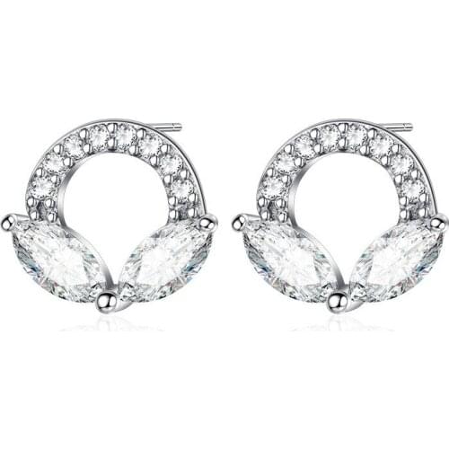 Exquisite Silver Color Round Circle Stud Earrings AAAA Cubic Zirconia Small Earrings for Women Wedding Party Jewelry Gift