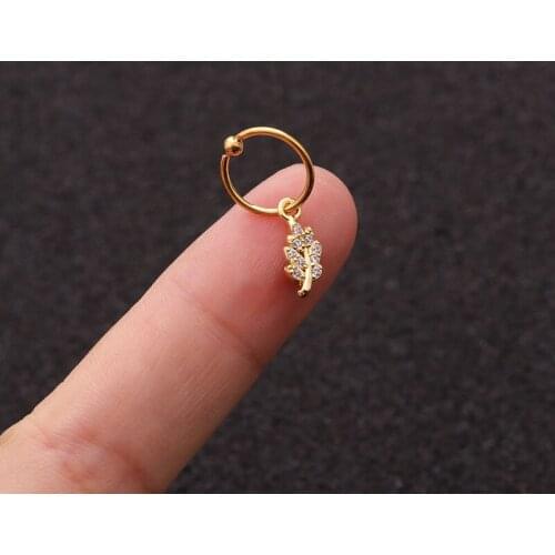 1 PCS Trendy Small Micro Pave CZ Leaf Shape Charm Ear Hoop Cuff Earring Women Classic 8mm Closed Circle Piercing Ear Jewelry