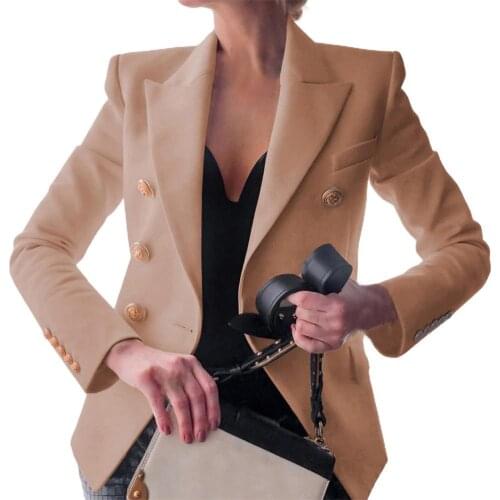 Women Blazer Jacket Solid Color Double Breasted Autumn Winter Long Sleeve Blazer Lapel Suit Jacket Business Jacket Working