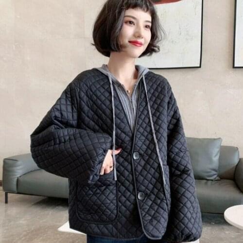 Womens Overcoat Lingge Down Cotton Jacket Autumn Winter Foreign Style Jacket Fashion New European Fashion Plaid Coat Lady