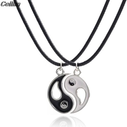 Best Friends Splicing Couple Necklace Enamel Taiji Gossip Black With White Yin Yang Pendant Pendant Necklace Couple Jewelry Gift