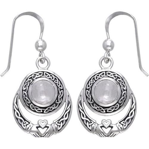 2021 Vintage Women Klada Hand Holding Heart Moonstone Earrings Ear Jewelry