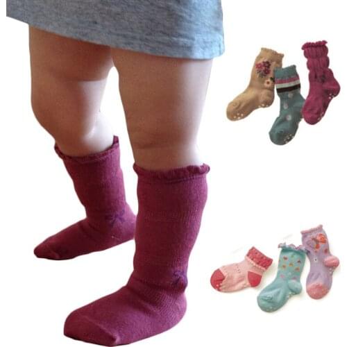 3 Pairs A Lot Baby Girls Cartoon Cute Love And Flowers Anti Slip Socks Set Kids Girls 2-3 Years Cotton Lace Short Socks