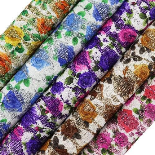 A4 Sheet 8"x11.8" Fine Glitter Fabric with flower leather Faux leather For craft Sewing bow DIY 1pieces F0142