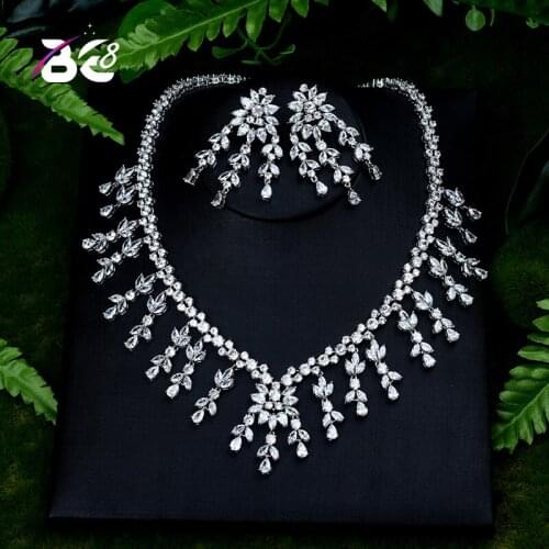 Be 8 Beautiful Flower Design White Color Necklace and Earring Sets Wedding Bridal Jewelry for Woman Bijoux Femme Ensemble S395