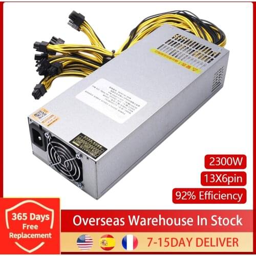 2300W Single 2U Miner Power Supply 92% Efficiency 7000RPM/MIN Mining Machine Power Supply for BTC/ETH/HUOBI/DOGE Dropshipping