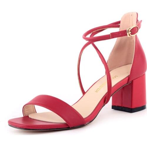Summer Women Pumps Red Buckle Strap Open Toe Dancing High Heel Sandals Sexy Party Wedding Shoes Black Mujer Shoes NLK-C0178