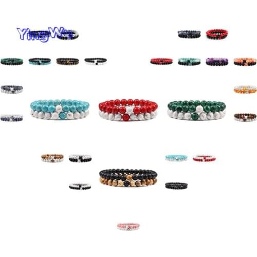 2pcs/Set Bracelet Couples Distance Natural Lava Stone Tiger Eye Beaded Yoga Bracelets for Men Women Elastic Rope Jewelry