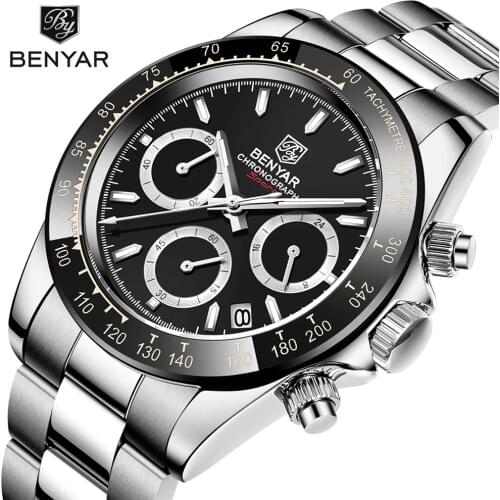 BENYAR Men Watches Top Luxury BrandFull Steel Waterproof Sport Quartz Watch Men Fashion Date Clock Chronograph Relogio Masculino