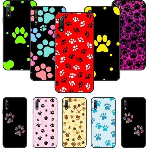 Phone Case For Huawei Honor 9X 10 9 20 8X 8A 8S 7X 7A i A Pro Play Lite Black Cover Back Art Funda Fashion Dog Footprint