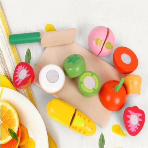Montessori Wooden Childrens Kitchen Pretend To Play Cut Fruits And Vegetables Kitchen Toy Set Parent Child Interactive Gifts