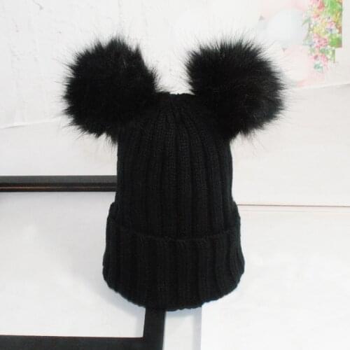 Baby Stuff Double Pompom Hat Winter Knitted Kids Baby Hat Warm Thicker Children Infant Beanie Cap Bonnet Casquette Enfan