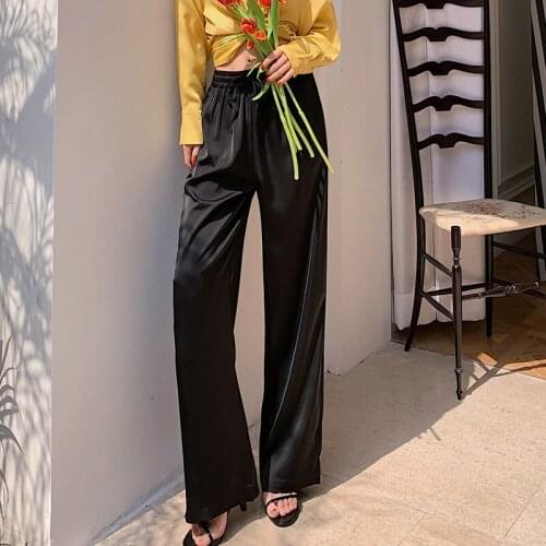 Harajuku High Waist Satin Pants Women 2021 Summer Wide Leg Pants Vintage Plus Size Long Trousers Pantalon Femme