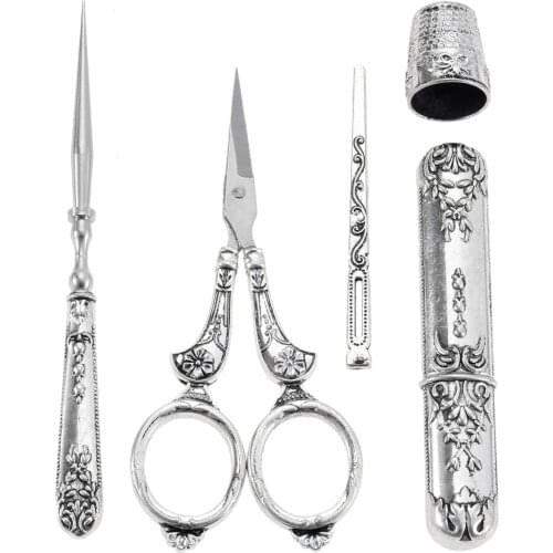 Hicello 15pcs/set Scissors Suture Needle Thrimble Awl Vintage Embroidery w/case Sewing Stainless Steel Needlework DIY Tool Gift