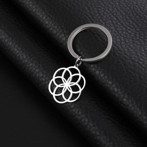 Skyrim Cutout Flower of Life Key Ring Holder Women Vintage Stainless Steel Charm Keychain Keyrings Pendant For Bag Friend Gift