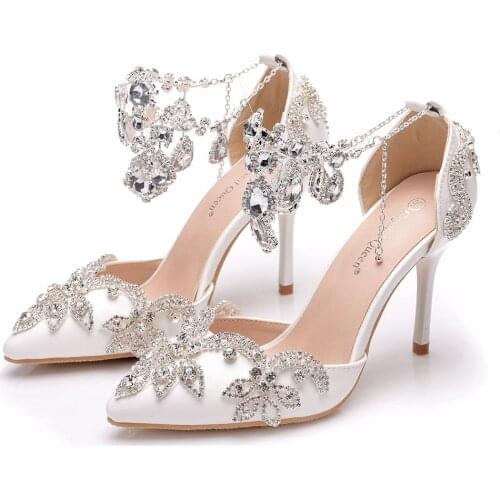 Crystal Queen Sandals Woman Wedding Shoes Bride High Heels Party Ladies Shoes Women Crystal Rhinestone Pointed Toe High Heels