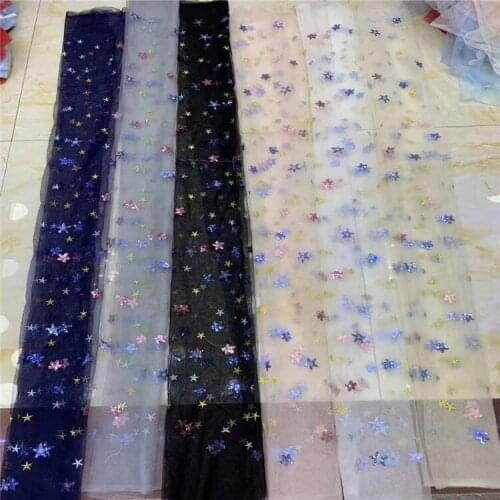 Multi-Color Star Sequined Mesh Embroidered Yarn Embroidered Lace Cloth Material Childrens DIY Dress Tulle Fabric