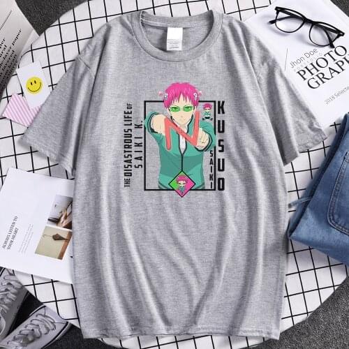 Saiki Kusuo Cartoon Printing Men T-Shirts Crewneck S-XXXL Tshirts Vintage Breathable Streetwear Oversized Casual T Shirts Male