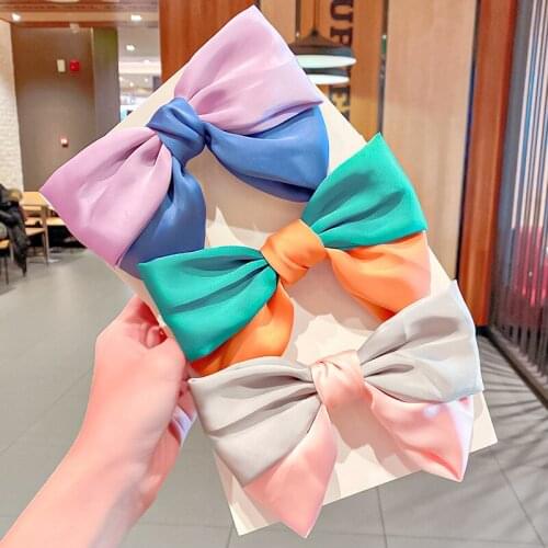 2021 New 7'' Large Satin Hair Bows Barrettes for Girls Women French Style Spring Hair Clips Hair Accessories