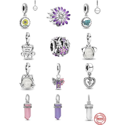 New European MY Pet Dog Cat Forget-Me-Not Flower DIY Fine Beads Fit Original Pandora Charms Silver 925 Bracelet Jewelry F040