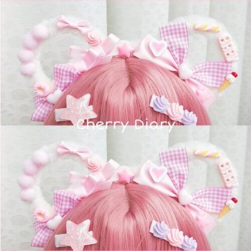 Original Hand-Made Cute Bear Ear Headband KC Japanese Lolita Headdress Sweet Lo Mother Pink Girl