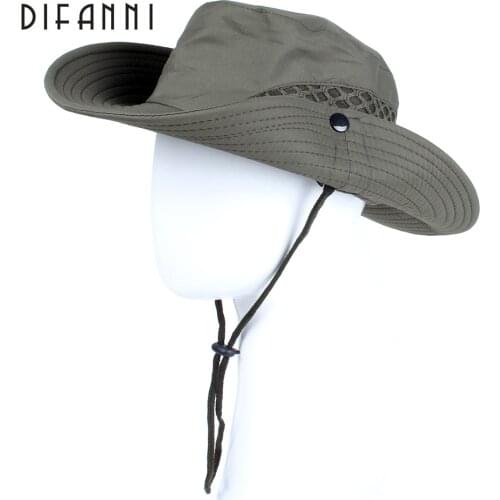 Difanni Summer Men Women Solid color Bucket hat with string Fisherman Cap Military panama safari boonie hiking hat unisex sunhat