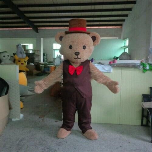 Christmas Suit Bear Mascot Costume Short Plush Fursuit Cosplay Makeup Party Dress Street Performance Bear Costume