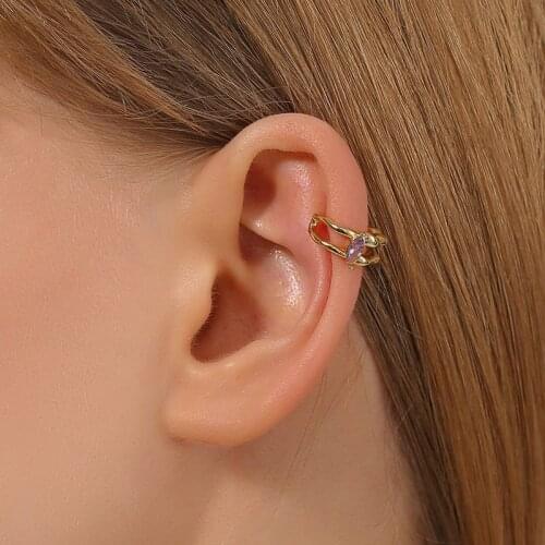 No Pierced Irregular Inlaid Zircon Crystal Earcuff Earrings C-Shaped Clip Earring for Women Fake Cartilage Vintage Jewerly Gift