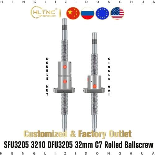 SFU3205 32mm C7 Rolled Ballscrew Length 300mm to 2500mm With Single or Double Ball Nut 5mm 10mm Lead For Heavy Load CNC Router